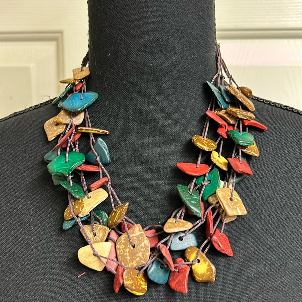 Necklace, Handmade multi layered strands of earth tone beads. Length 21”